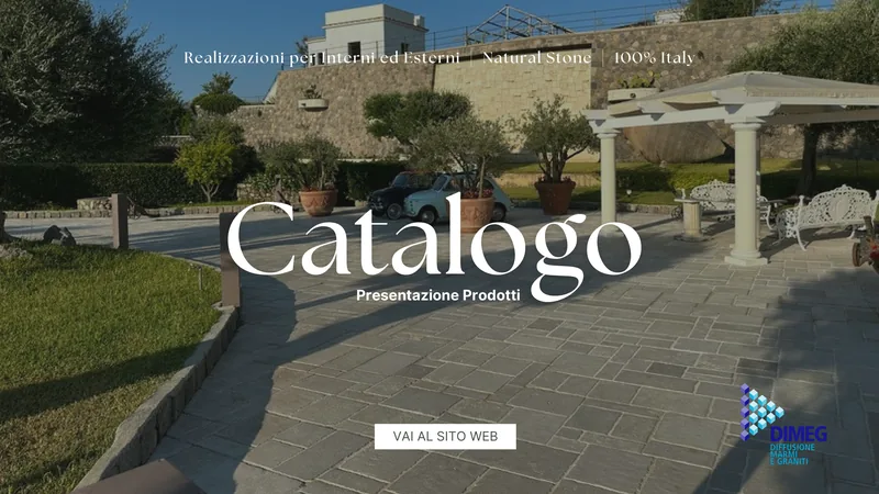 Copertina del catalogo Dimeg Srl: realizzazioni in pietra di Trani per interni ed esterni